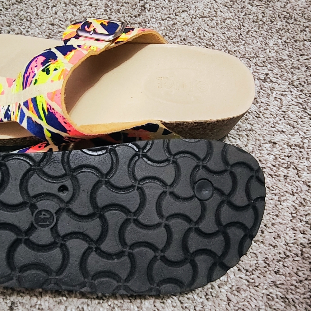 Rouge! Neon Multicolor Pattern Buckle Clog Slides